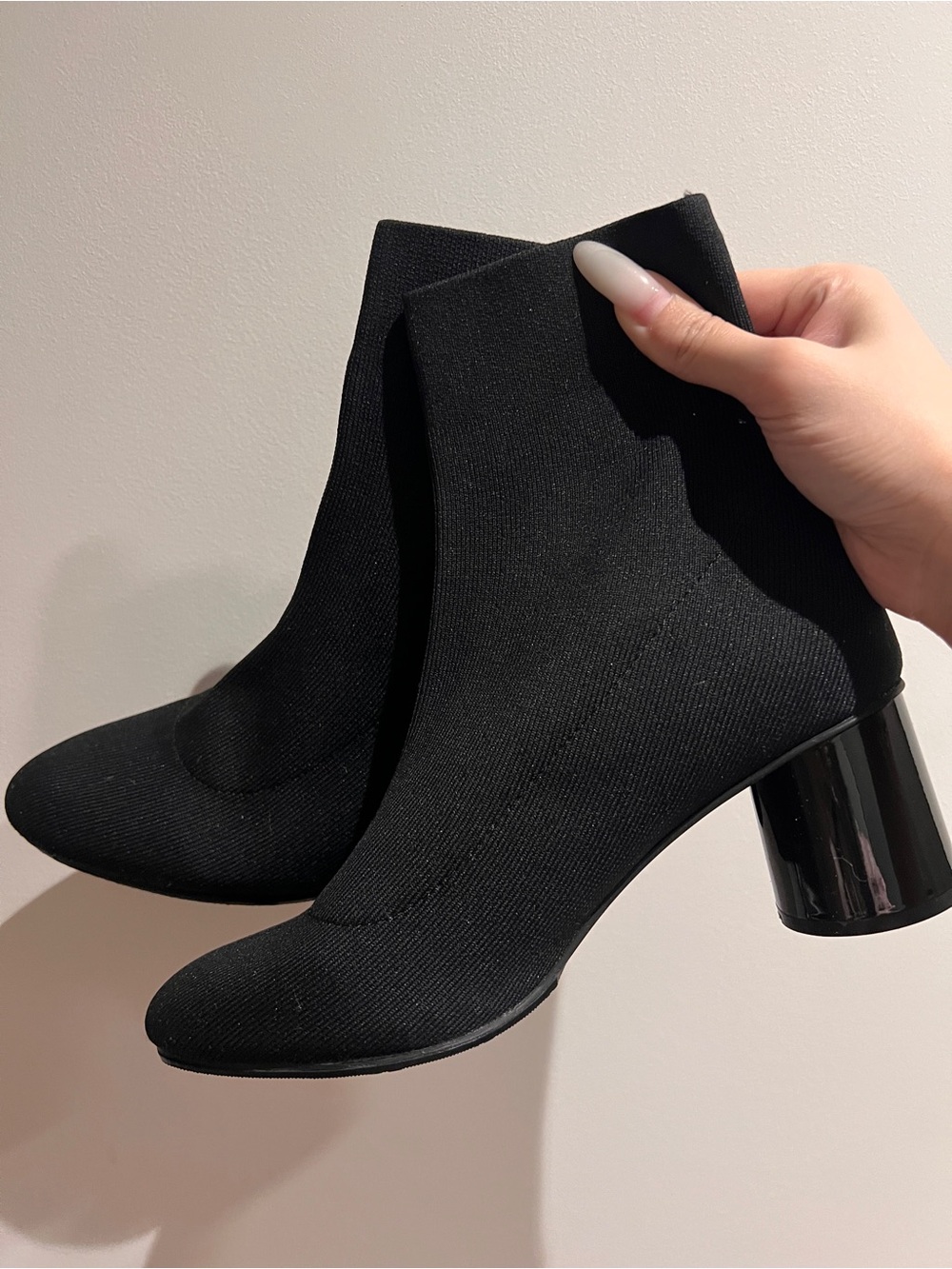 Zara-Black Women's Stretch Knit Ankle Boots - Sleek Block Heel